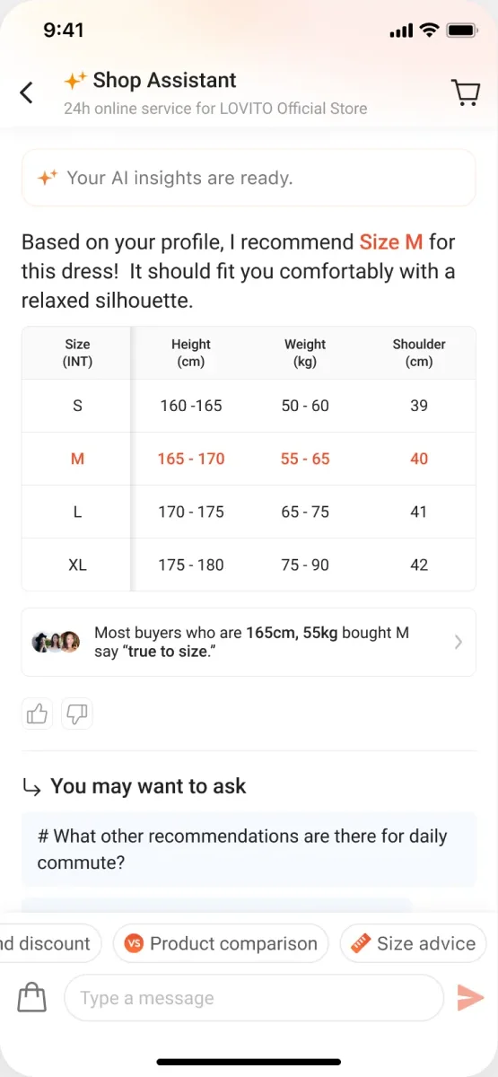 Size Advice 第5步：显示尺码推荐